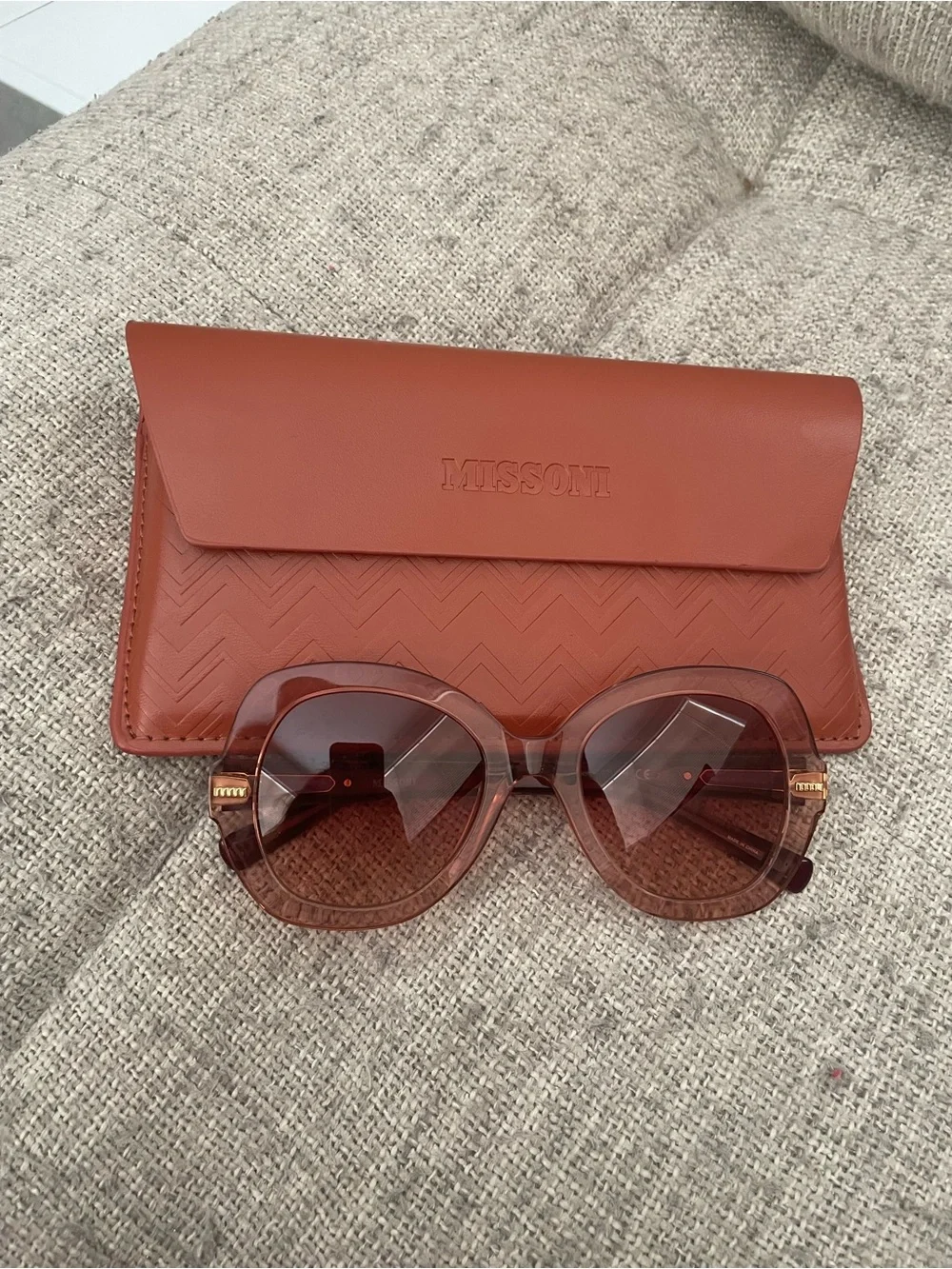 Missoni Terracotta Brown Pink Lens Gradient Round Oversized Sunglasses